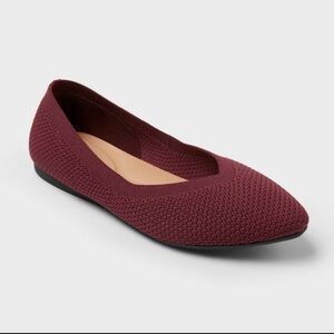 NWT Women's Clair Knit Washable Burgundy Flats
